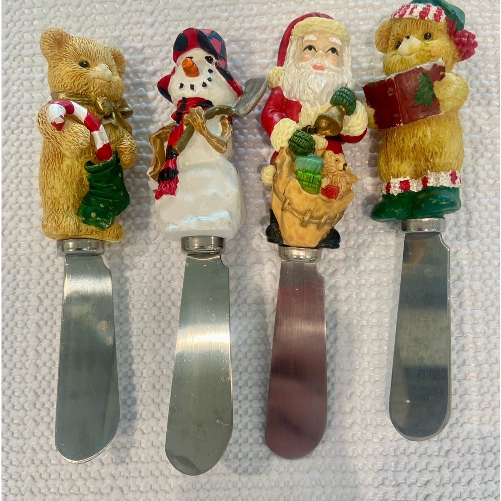Boston Warehouse stainless china cheese/butter spreader.  Holiday. Set o…